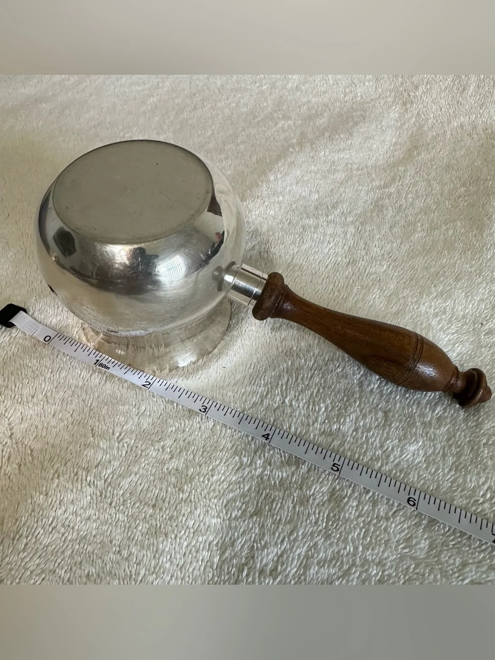 Vintage Silver-Plated Butter Melting Pot Wood Handle Sauce Warmer